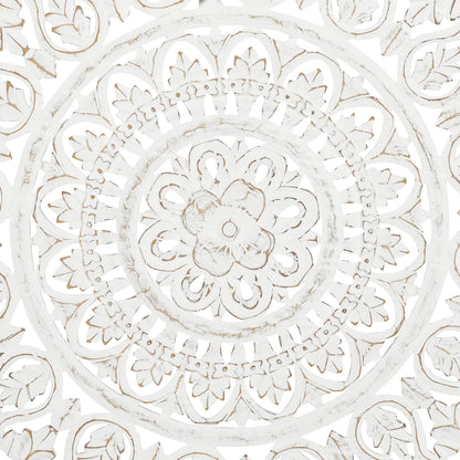 Deco 79 Wood Floral Handmade Intricately Carved Round Mandala Wall Decor, 36" x 1" x 36", White