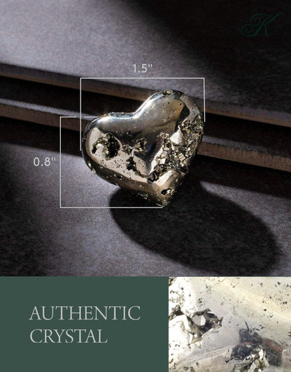 KALIFANO Pyrite Heart Cluster - High Energy Iron Piedra Pirita with Healing Properties (Information Card) Fools Gold Rock Reiki Crystal Carving Used for Increased Willpower and Manifestation