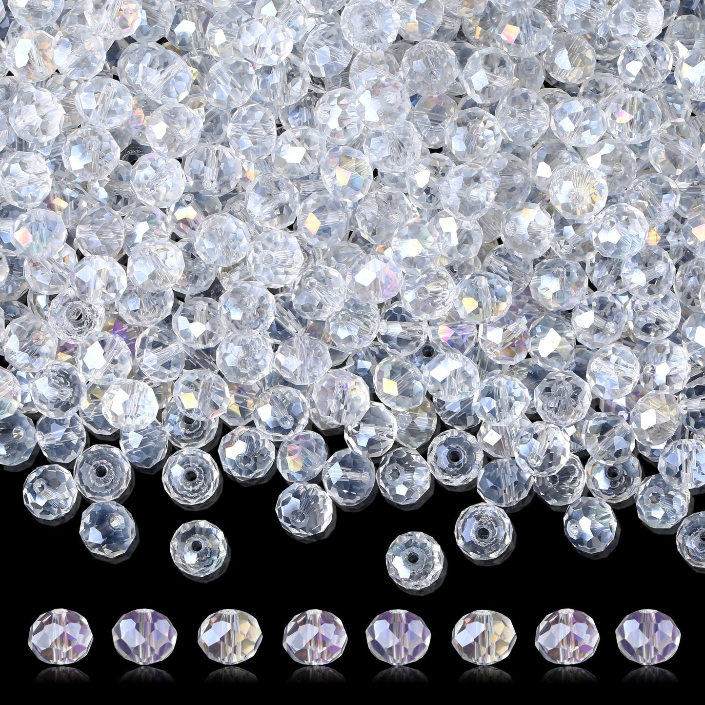 ZHIYUXI 400pcs Crystal Beads for Suncatchers Glass Beads for Jewelry Making for Keychain Making 6mm Rondelle White Clear Sun Catcher Beads & Bead Assortment Bulk Bracelets Arts and Crafts