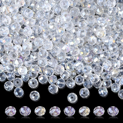 ZHIYUXI 400pcs Crystal Beads for Suncatchers Glass Beads for Jewelry Making for Keychain Making 6mm Rondelle White Clear Sun Catcher Beads & Bead Assortment Bulk Bracelets Arts and Crafts