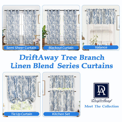 DriftAway Tree Branch Linen Lined Valance Double Layer Thermal Insulated Room Darkening Blackout Valances 3 Inch Rod Pocket Short Window Valance for Living Room Bathroom 52 Inch by 14 Inch Blue