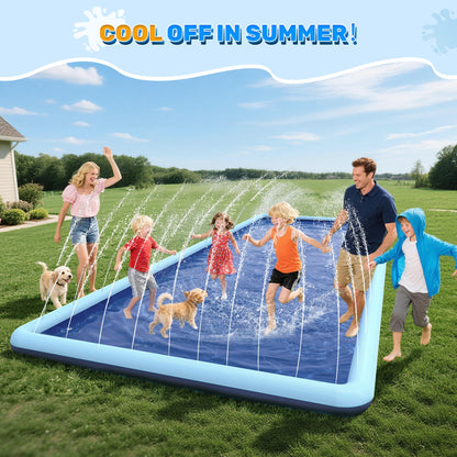Bilibara 197"x 87" Splash Pad for Dogs, Non-Slip, Rantangle Splash Pad for Kids Ages 4-8,Giant Splash Pads for Toddlers 1-3, Dog Sprinkler Shallow Pool, Outdoor Water Toys for Backyard, Teal