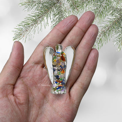 Amazing Gemstone Chakra Guardian Angel Figurine Pocket Crystal Angel for Protection - Orgone Guardian Angel with Orgonite Layer and Natural Crystal for Healing Gift (2 Inch, Organite)