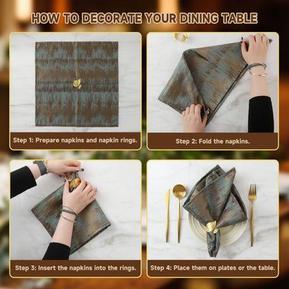 MONKKINO Napkin Rings Set of 12, Shiny Gold Napkin Rings, Smooth, Easy Care, Solid Metal Laurel Leaf Shaped Elegant Table Decor, Stylish Napkin Ring Bulk for Holidays Wedding, Party, New Homes Gift