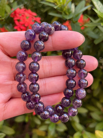 GAF TREASURES Amethyst Crystal Bead Bracelet 8mm, Genuine Purple Amethyst Stretch Gemstone Bracelet, Healing Crystal Bracelet, Gift for Men & Women (1)