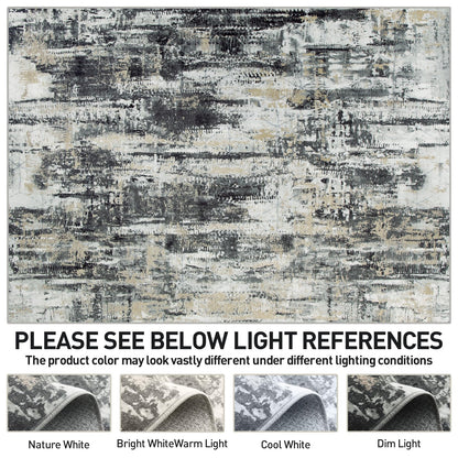 8x10 Area Rugs Washable Rug: Large Modern Abstract Living Room Rug Soft Anti-Skid Thin Carpet Indoor Floor Non-Shedding Carpets for Bedroom Dining Farmhouse Nursery Home Office Black Grey Gold