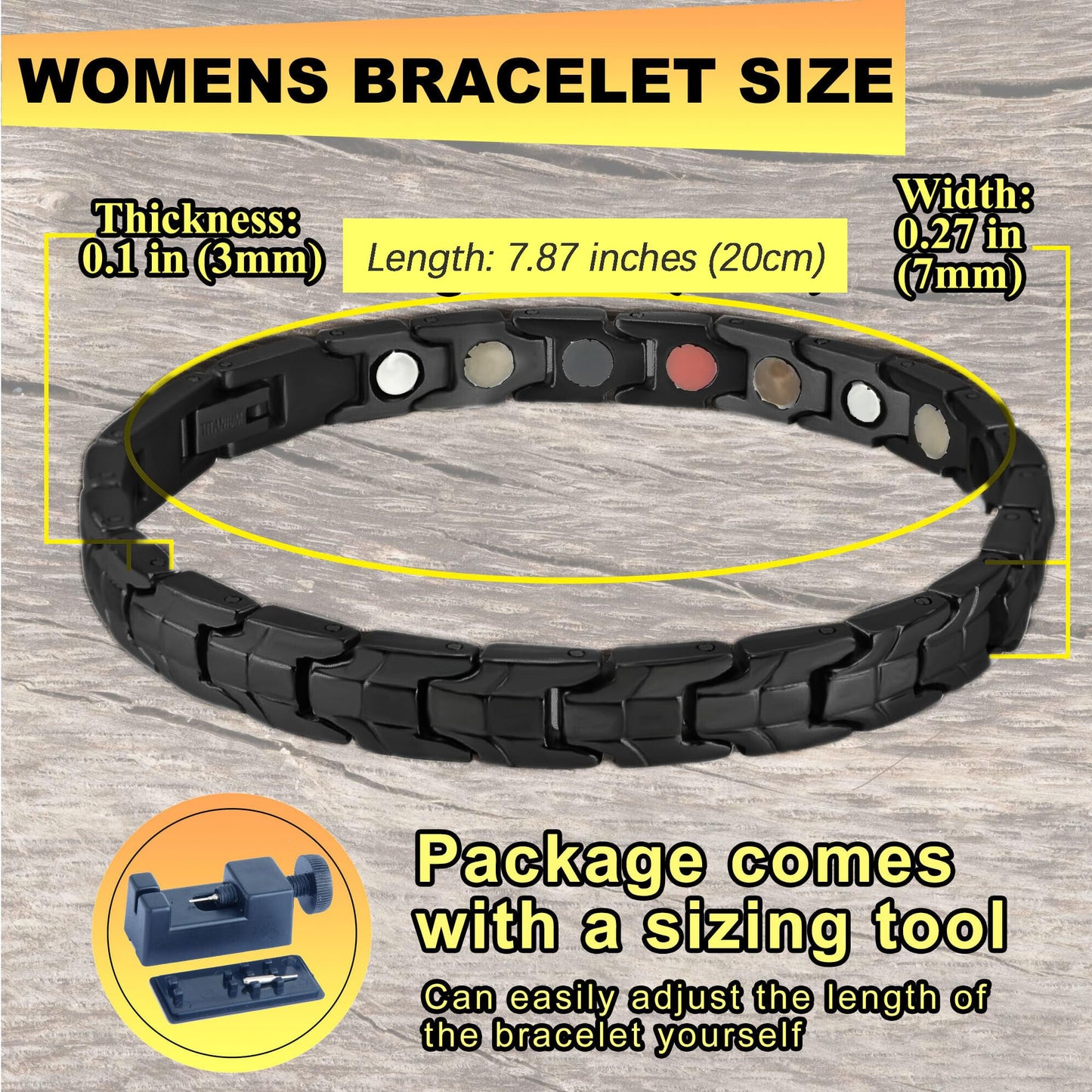 KYOSI Titanium Magnetic Bracelets for Women - Magnetic Therapy Bracelet - 5 in1 Magnet Jewelry - Womens Link Bracelet Black 7.87 inches