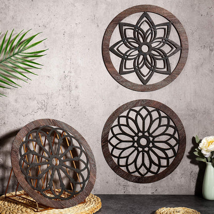 Blulu 3 Pcs Thickened Rustic Wood Wall Decor Rustic Wood Round Wall Art Farmhouse Hanging Decoration for Indoor Outdoor Living Room Bedroom Home Office Kitchen Decoration, 10 Inch(Round,Brown)