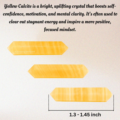 Amazing Gemstone Yellow Calcite Crystal Points Bulk Healing Crystals and Stones - Pack of 3 Double Terminated Healing Wand Point Bulk Crystals for Crafts, Crystal Grid, DIY - Premium Crystals