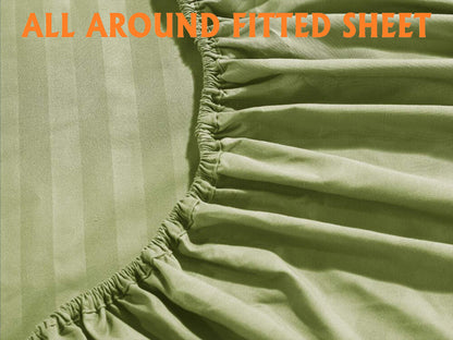 Elegant Comfort Best, Softest, Coziest 6-Piece Sheet Sets! - 1500 Premier Hotel Quality Luxurious Wrinkle Resistant 6-Piece Damask Stripe Bed Sheet Set, Queen Sage/Green