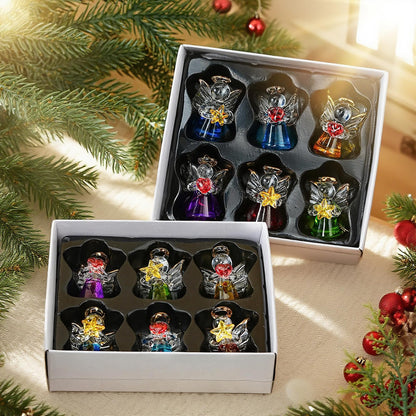 Mini Glass Angel Christmas Ornaments for Tree, 1.6" Small Crystal Guardian Angel Ornament Bulk for Christmas Tree, 2025 Hand Blown Spun Glass Home Decor Xmas Gift, Set of 12