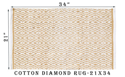 Ramanta Home 100% Cotton Diamond Handwoven Reversible Rug 21x34 Inch– Linen Soft Washable Area Rug for Bathroom, Kitchen, Bedroom, Entryway | Durable Lightweight Handmade Accent Floor Mat | Boho Décor