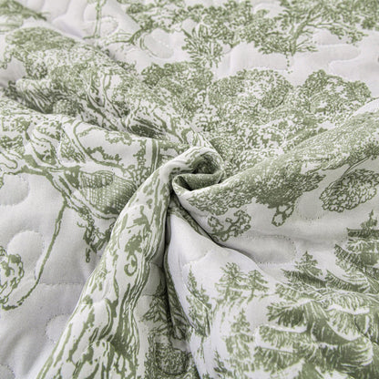 WONGS BEDDING Botanical Quilt Set Queen Size, Sage Green 3 Pieces Toile Floral Plants Printed Bedspread Bedding Set Soft Lightweight Microfiber Coverlet Set for All Season (96"x90")