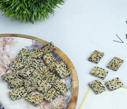 Crocon Dalmatian Jasper Rectangle Shape Gemstone Runes with Elder Futhark Alphabet Engraved 25 pcs Rune Set Crystal Divination Metaphysical Healing Chakra Reiki Runes Set with a Pouch Size : 20-25mm