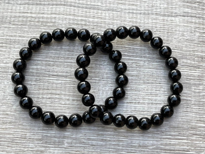 GAF TREASURES Black Obsidian Crystal Bead Bracelet 8mm, Genuine Black Obsidian Stretch Gemstone Bracelet, Healing Crystal Bracelet, Gift for Men & Women (1)