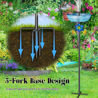 SHUONIVS Metal Bird Bath for Outside, Freestanding Birdbaths Detachable Decoration Spa Birdfeeder, Bird Baths Feeder Bowl for Outdoors Garden Patio Yard Lawn Decor (Blue+Flower)