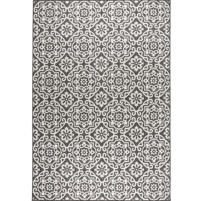 Nicole Miller New York Patio Country Danica Transitional Geometric Indoor/Outdoor Area Rug, Black/Grey, 1'9"x2'11"