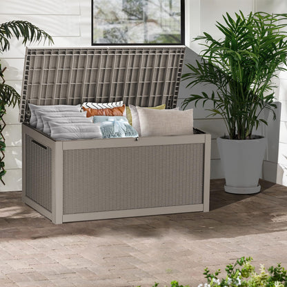 TARKARI 320 Gallon Lockable Resin Deck Box, Waterproof & UV-Resistant Outdoor Storage Box for Outdoor Cushion Storage, Garden Tools & Pool Accessories Storage, Gray