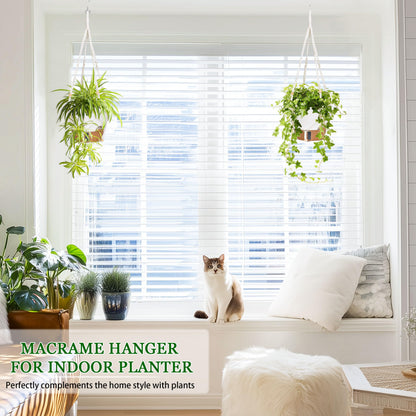 10 Inch Hanging Planters for Indoor Plants, 2 Pack Self Watering Hanging Baskets Flower Pots with Drainage Hole, Visual Reservoir & 2 Kinds of Plant Hanger for Outdoor Garden Home Decor (White)