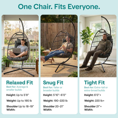SereneLife Hanging Egg Chair with Stand - Wicker Rattan Outdoor Swing Chair, Powder-Coated Steel Frame, Padded Cushion & Headrest - Ideal Swinging Chair for Bedroom, Patio, Backyard - 350 lbs Load
