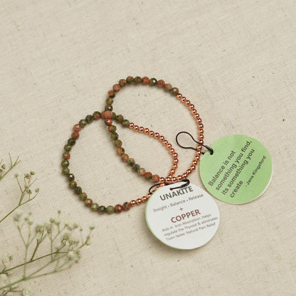 The Blue Yogi Unakite & Natural Copper Bead Bracelet for Men & Women – Healing Crystal Energy Bracelet for Protection & Positivity