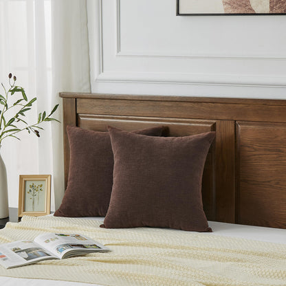 GAWAMAY Decorative Chenille Throw Pillow Covers 26x26 Inch Pack of 2, Soft Square Couch Pillow Cover for Sofa Cushion Living Room Bedroom Solid Dyed Oversized Pillowcases Coffee 66x66cm (ONLY Covers)