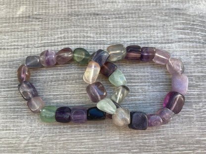 GAF TREASURES Rainbow Fluorite Crystal Nugget Bracelet, Genuine Rainbow Fluorite Tumbled Gemstone Bracelet, Healing Crystal Bracelet, Gift for Men & Women (1)