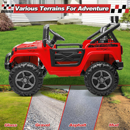 24V XL Ride on Car with Remote Control, JOYRACER 2 Seater 4WD/2WD Switchable Electric Car for Kids w/20 Inch Wide Seat, Gift Flower, 4X200W Power Car Wheels 24 Volt Big Truck for Boys Girls, Red