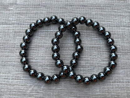 GAF TREASURES Hematite Crystal Bead Bracelet 8mm, Genuine Hematite Stretch Gemstone Bracelet, Healing Crystal Bracelet, Gift for Men & Women (1)