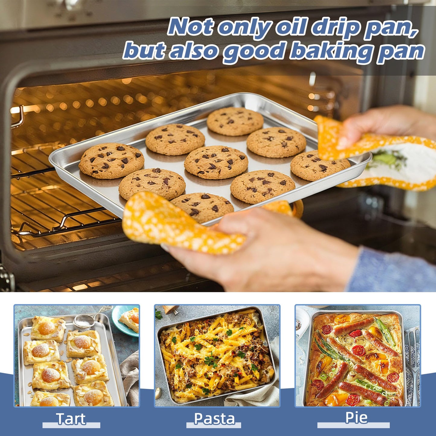 TeamFar Air Fryer Basket for Oven, 12.5”x9.6” Stainless Steel Air Fryer Basket and Tray, Oven Air Fryer Rack with Baking Pan for Cooking Baking Broiling Grilling, Heavy Duty & Dishwasher Safe