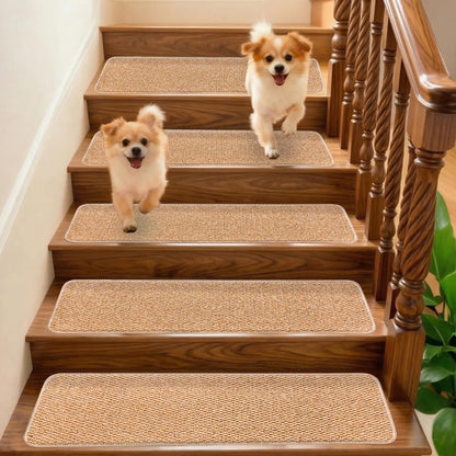 DONJOP 9.5x36 Inch Stair Treads for Wooden Steps Indoor(15-Pack) – Non Slip Adhesive Peel and Stick Carpet Stair Treads, Washable & Reusable Stair Runner Rugs for Kids Elders and Pets-Khaki