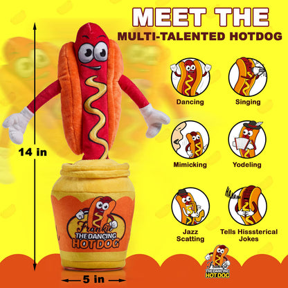 Gagster Hot Dog Dancing Toy Plush - Mimicking Toy For Kids - That Tells Jokes & Can Repeat What You Say, Dancing Talking Singing Yodeling – Baby Toy Funny Gift for Kids Toddlers & Adults Fun Gag Gifts