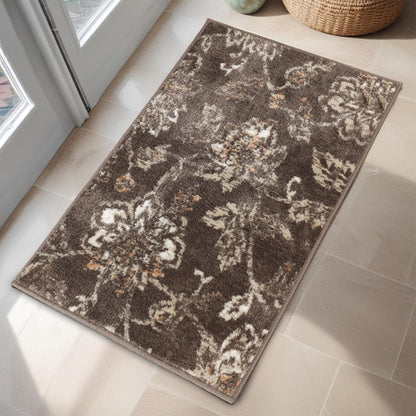 Superior Indoor Large Area Rug for Hallways, Entry, Office, Living/Bedroom, Hardwood, Tile, Floor Cover, Plush Carpet Cover, Modern Farmhouse Floral Decor, Jacobean Collection, 2' x 3', Chocolate