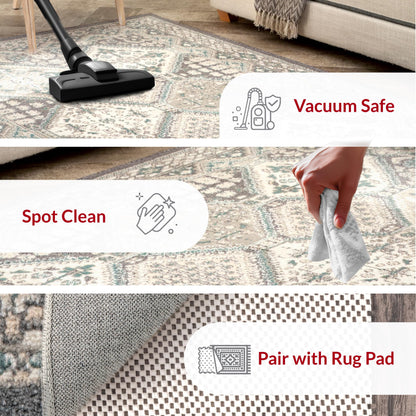nuLOOM 3x5 Becca Traditional Tiled Area Rug, Charcoal, Faded Transitional Design, Stain Resistant, For Bedroom, Dining Room, Living Room, Hallway, Office, Kitchen, Entryway