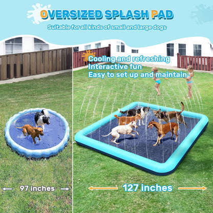 Bilibara 127'' Splash Pad for Dogs, Non-Slip Sprinkler for Kids, Square Splash Pad for Kids Ages 4-8, Splash Pads for Toddlers 1-3, Dog Sprinkler Shallow Pool, Outdoor Water Toys for Backyard, Teal
