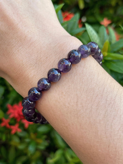 GAF TREASURES Amethyst Crystal Bead Bracelet 8mm, Genuine Purple Amethyst Stretch Gemstone Bracelet, Healing Crystal Bracelet, Gift for Men & Women (1)