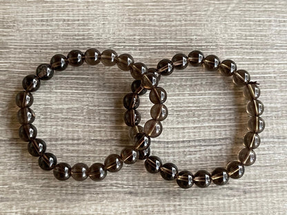 GAF TREASURES Smoky Quartz Crystal Bead Bracelet 8mm, Genuine Smoky Quartz Stretch Gemstone Bracelet, Healing Crystal Bracelet, Gift for Men & Women (10)