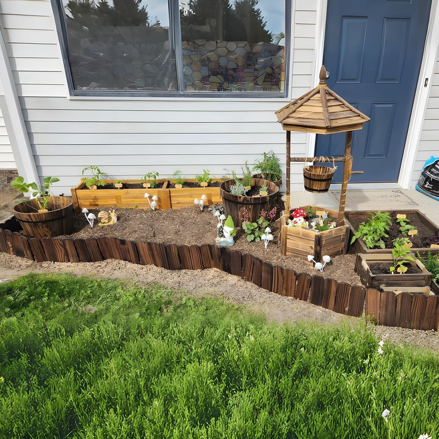Mulctun Wood Garden Edging - 5.9" H X 47" L Sturdy Wooden Landscape Edging, Small Flower Bed Edging Borders, Decorative Wooden Garden Fence for Yard Flower Bed Lawns Pathway Tree (4 Packs)