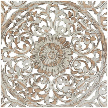 Deco 79 Wooden Floral Handmade Carved Scroll Mandala Wall Decor with Brown Distressing, 36" x 1" x 36", Gray