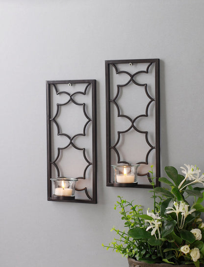 Hosley's Set of Two, 11" High Iron Tea Light LED Candle Wall Sconces, Black. Hand Made by Artisans. Ideal Gift for Wedding, Special Occasion, Spa, Aromatherapy, Meditation Setting. O3