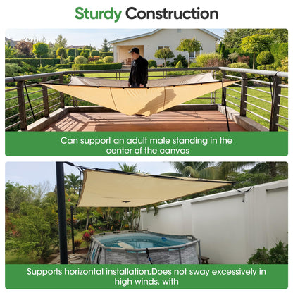 SIHAIAN Sun Shade Sail 9'x16' Waterproof Rectangle Double-Rope Shade Sail 500D Heavy Duty UV Block Sunshade Canopy for Backyards, Patios, Gardens, Outdoor Activities and Facility Beige