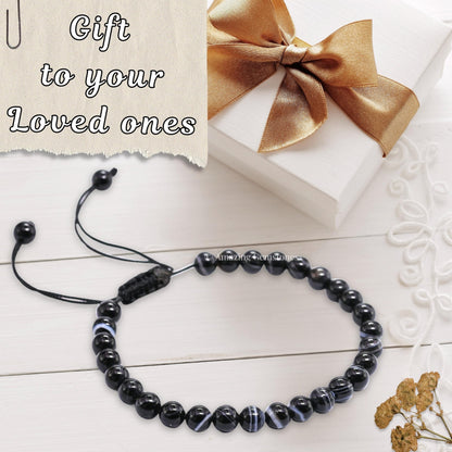 Amazing Gemstone Black Sulemani Hakik Bracelet for Women Men's Gifts - Protection Healing Crystal Bracelet - 6mm Gemstone Beaded Adjustable Bracelet Pulseras Para Hombres Mujer Stocking Stuffers