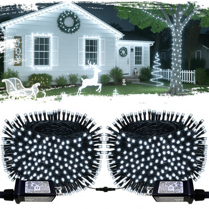 2-Pack Connectable 210FT 600LED Christmas String Lights Waterproof, Twinkle Lights with 8 Modes, Bright Indoor String Lights, String Lights Outdoor Green Wire for Holiday Party Christmas Decorations
