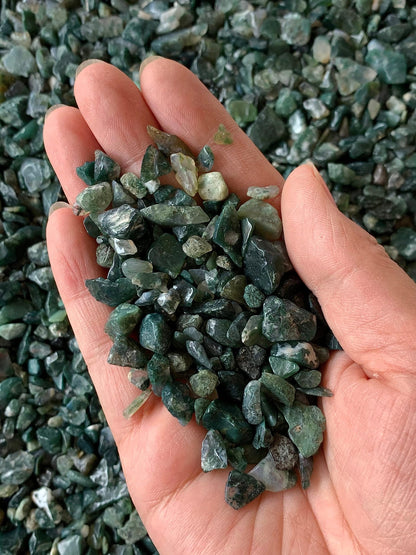 Moss Agate Chips – Natural Mini Moss Agate Stones, Crushed Undrilled Moss Agate, Semi-Tumbled Genuine Moss Agate (1/8 lb)