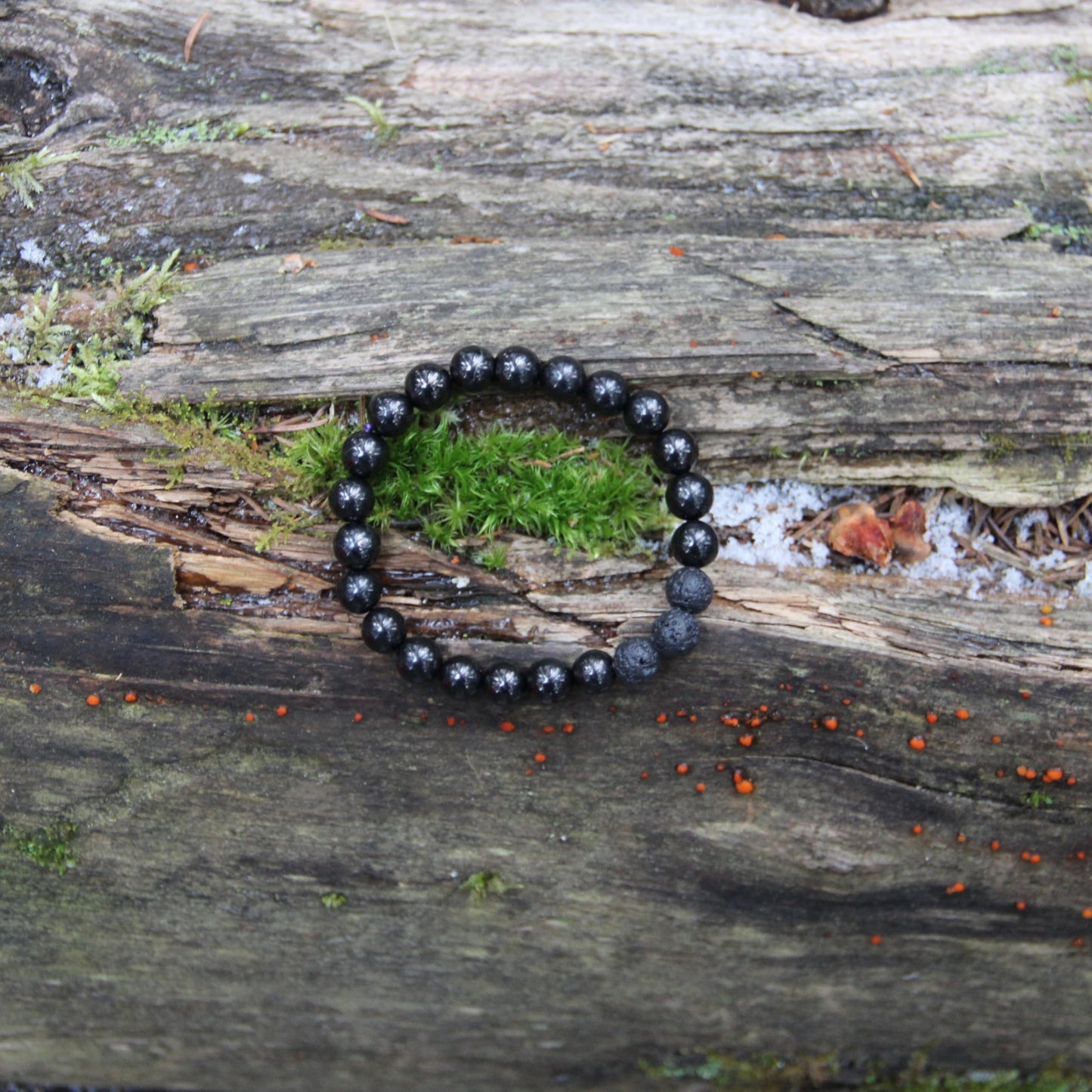 Karelian Heritage Black Shungite Beaded Bracelet, 8mm Handmade Stretchy Unisex, Crystal Healing Authentic Stone, Spiritual Chakra Balance Jewelry (Shungite & Lava Stone)