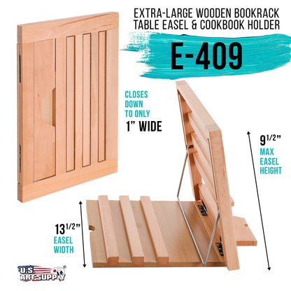 U.S. Art Supply Large Wooden Table Easel - Adjustable Incline, 2 Page Holders - Functions as Wooden Cookbook Stand, Kitchen Countertop Recipe Rack, Tablet Rest & Cook Book Holder for Kitchen Counter