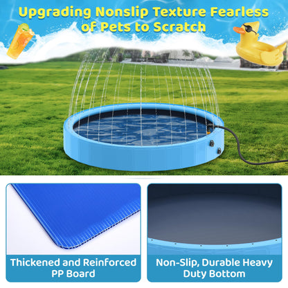Raxurt Dog Pool with Sprinkler, 97'' Foldable Dog Pools for Large Dogs, 2-in-1 PVC Non Slip Pet Bathing Tub for Outdoor Backyard, Blue