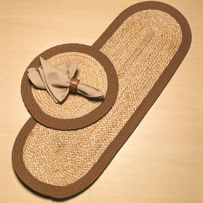 CHARDIN HOME Verona Oval Woven Jute & Cotton Braided Table Runner, Size -13 x 36 Inches, Color - Natural Jute with Brown Border