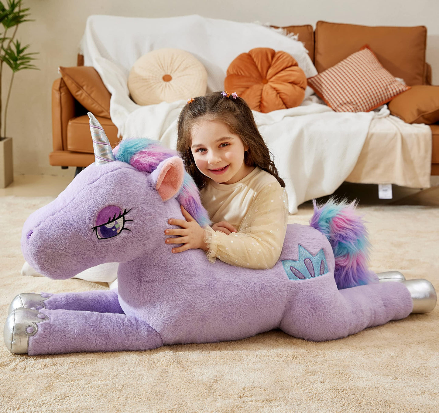 IKASA Giant Unicorn Stuffed Animal Plush Toy,Large Big Jumbo Soft Toys,43" Huge Size Cute Fluffy Plushy Fat Oversized Plushie,Gifts for Kids Girls Boys (43 inches, Purple)