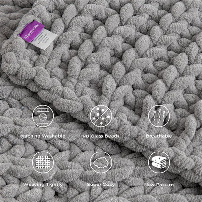 Maetoow Handmade 15 lb Soft Knitted Weighted Blanket, 72 x 48 in Breathable Chunky Knit Gravity Blanket Throw, Home Decor for Sofa Couch Bed, Light Grey